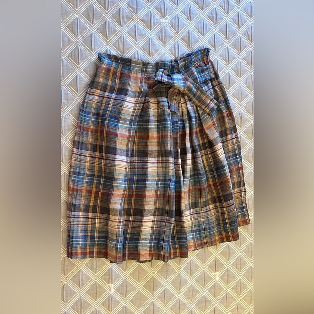 Vintage Y2K Zara Colorful Checkered A-Line midi linen Skirt - Picture 2 of 9